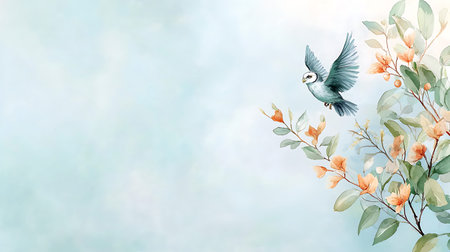 Elegant floral background with bird and flowers. Vector illustration.の写真素材