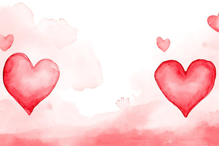 Watercolor red hearts on a white background. Hand-drawn illustration.の写真素材
