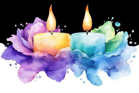 Watercolor hand drawn candles on watercolor background. Vector illustration.の写真素材