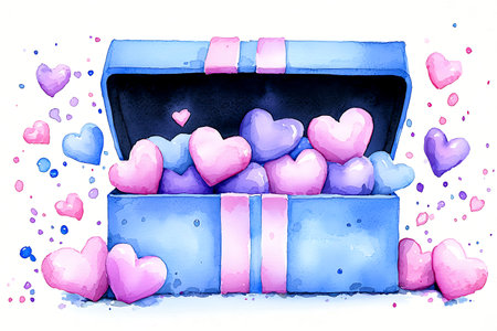 Valentine's day gift box with pink hearts. Vector illustration.の写真素材