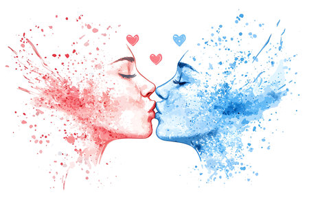 Two girls in love kissing. Watercolor splashes. Vector illustration.の写真素材
