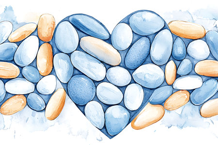 Heart made of stones. Watercolor hand drawn illustration on white backgroundの写真素材