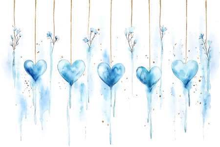 Blue watercolor hearts on a white background. Watercolor illustration.の写真素材