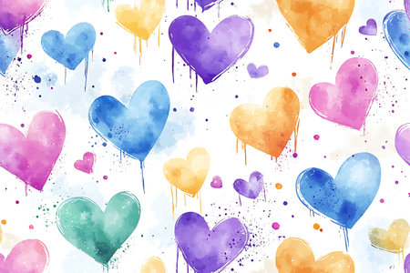 Seamless pattern with hand drawn watercolor hearts. Vector illustration.