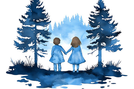 Illustration of a couple in love on a background of the forestの写真素材