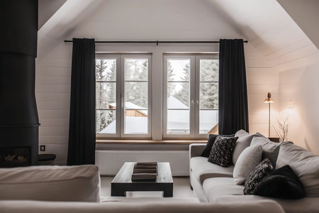 interior of modern house, living room with white sofa and window