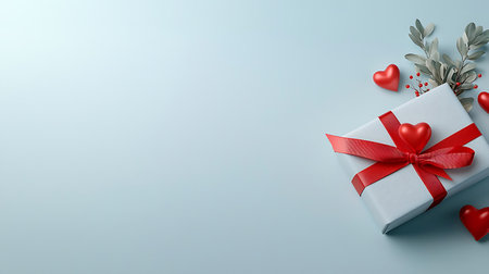 Valentine's day background with gift box and hearts. 3d illustrationの写真素材