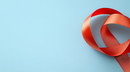 Red ribbon on a blue background. 3d rendering, 3d illustration.
