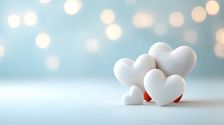 Valentine's day background with white hearts and bokehの写真素材