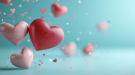 Valentine's day background with red hearts. 3d renderingの写真素材