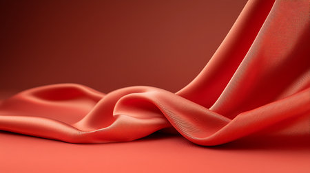 Red satin fabric on red background. 3d render illustration.の写真素材