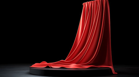 Red velvet curtain on a black background. 3D Rendering.の写真素材