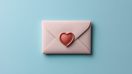 Envelope with a red heart on a blue background, 3d render