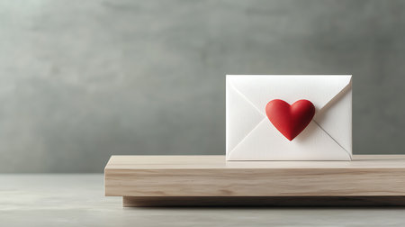 Envelope with red heart on wooden table. Valentine's day conceptの写真素材