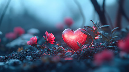 Valentine's Day background with red heart. 3D illustrationの写真素材