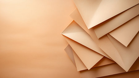 Brown paper sheets on beige background. Copy space for text.の写真素材