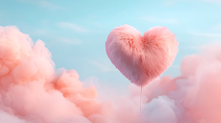 Pink heart shaped balloon on blue sky background. 3D Renderingの写真素材