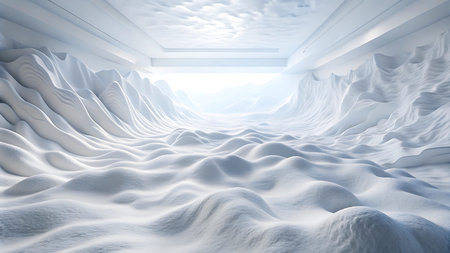 Abstract 3d rendering of winter background with snowdrifts and lights