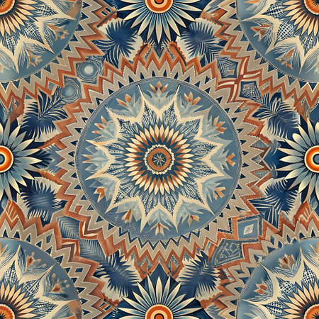 Ethnic floral seamless pattern. Abstract kaleidoscope fabric design textureの写真素材
