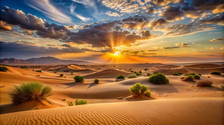 Sunset over the Sahara desert, Merzouga, Moroccoの写真素材