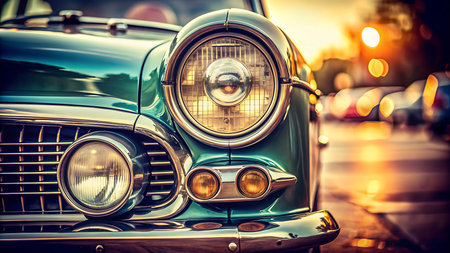 Vintage car headlight - vintage filter effect, shallow depth of field