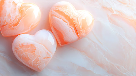 Heart shaped candles on white marble background. Valentine's day concept.の写真素材
