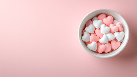 Valentine's Day background with pink and white hearts in a bowl.の写真素材