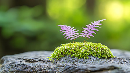 Little fern growing on moss in the forest. Nature concept.の写真素材