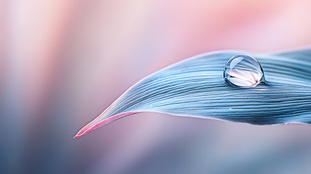 Water drop on a green leaf, close-up, macro photographyの写真素材