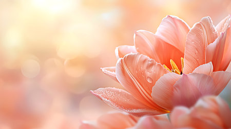 Beautiful pink tulip with water drops on bokeh backgroundの写真素材