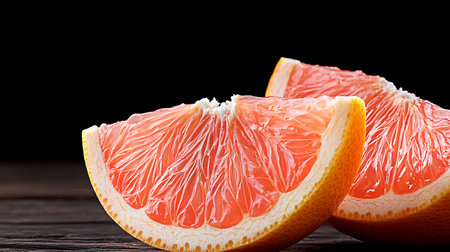 Grapefruit slices on a wooden background. Close-up.の写真素材