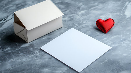Blank white cards and red heart background. Mockup for identity.の写真素材