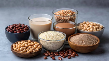 Selection of soy protein sources, superfoods and minerals.の写真素材