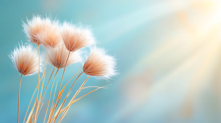 Dandelion flower on a blue background. 3d rendering.の写真素材