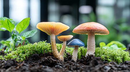 Mushrooms growing in the garden. Nature and environment concept.