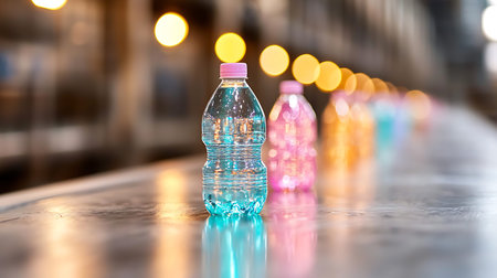 Plastic bottle of water on the table with bokeh background