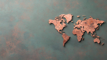 Map of the world on rusty metal background. 3d render illustration