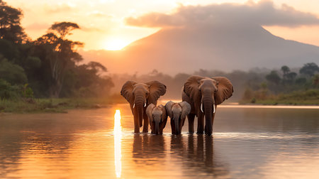 Elephants in Chobe National Park, Botswana, Africaの写真素材