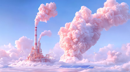 Pollution from factory chimneys. 3d illustration. Global warming conceptの写真素材