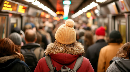 Back view of a young woman waiting for the train at the station