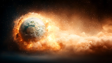 Earth planet explosion in space. Elements of this image are furnished by NASAの写真素材