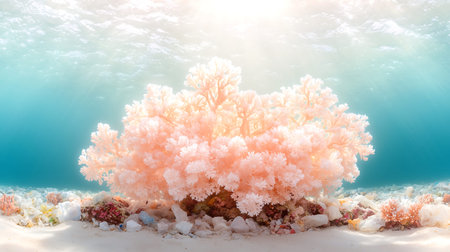 Beautiful coral on the tropical beach. Underwater panoramic view.の写真素材