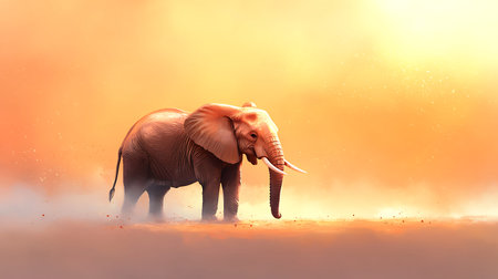 Elephant in the desert. 3d illustration. Nature composition.の写真素材