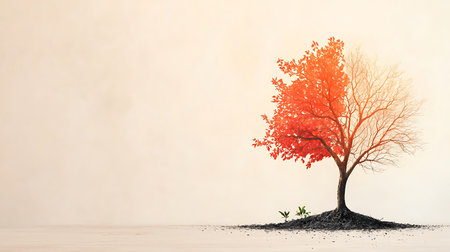 Autumn tree on white background with copy space. 3D renderingの写真素材