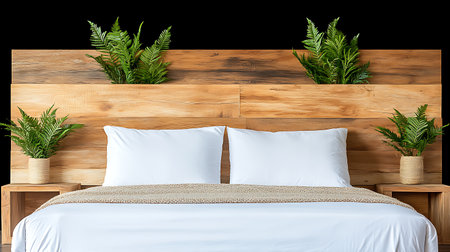 Wooden bed with white pillows in modern bedroom interior. 3d renderの写真素材