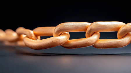 close up of a chain on a black background with copy space.