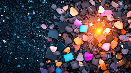 Colorful stones on the ground in the night. Abstract background.