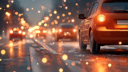 Car on the road at night with traffic lights. 3d renderingの写真素材