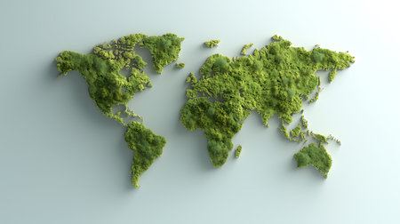 3D render of a world map made of grass on white backgroundの写真素材