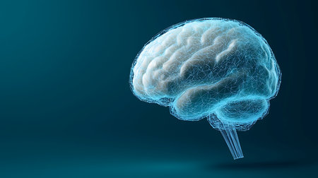 Human brain on blue background, 3D rendering. Computer digital drawing.の写真素材